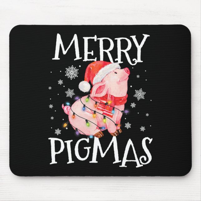 Merry Pigmas Funny Pig Weihnachtslicht Tree Xmas Mousepad (Vorne)