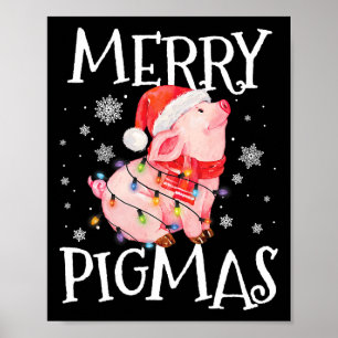 Merry Pigmas Funny Pig Weihnachtslicht Tree Xmas Poster