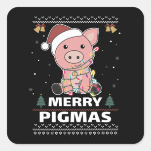 Merry Pigmas Funny Pig Weihnachtsmann Quadratischer Aufkleber