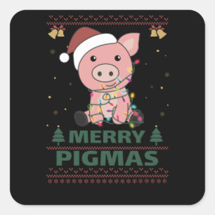 Merry Pigmas Funny Pig Weihnachtsmann Quadratischer Aufkleber
