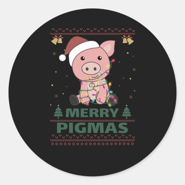 Merry Pigmas Funny Pig Weihnachtsmann Runder Aufkleber (Vorderseite)