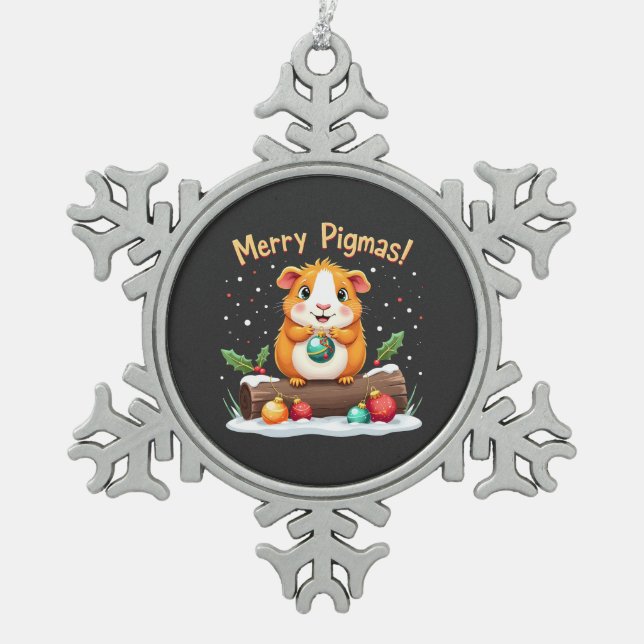 Merry Pigmas Guinea Pig Weihnachten Weihnachten Schneeflocken Zinn-Ornament (Vorderseite)