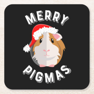 Merry Pigmas Niedliche und lustige Guinea Weihnach Rechteckiger Pappuntersetzer