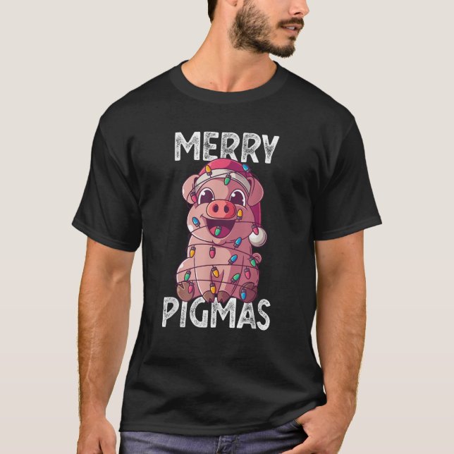 Merry Pigmas Pig Christmas Santa Pig Xmas Lights F T-Shirt (Vorderseite)