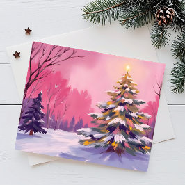 Merry Pink Christmas | Watercolor Holiday Postcard Feiertagspostkarte