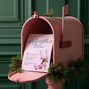 Merry & Pink Fun Holiday Bash Reindeer Rosa Scarf Einladung