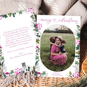 Merry & Pink Oval Foto Frohe Weihnachtskarte Feiertagskarte