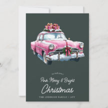 Merry Pink Weihnachtswagen Retro Aquarell
