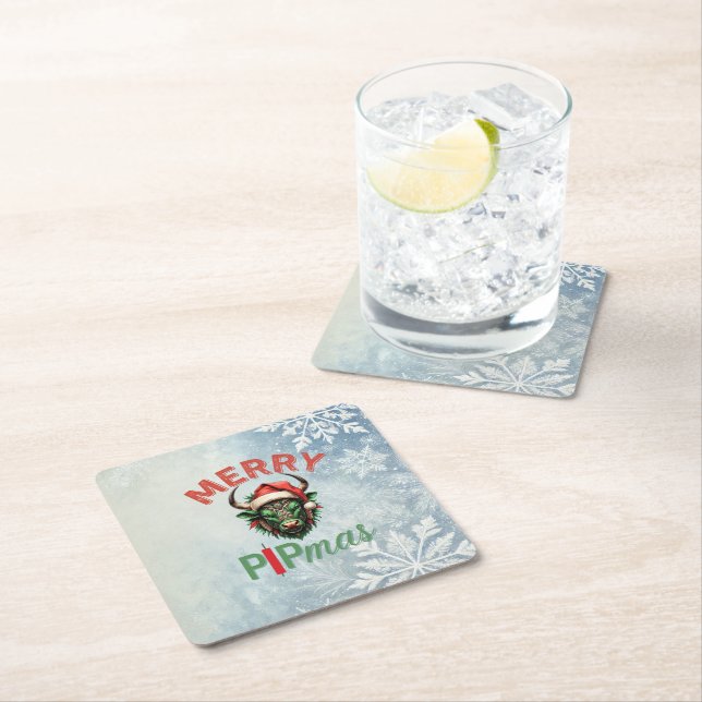 Merry PIPmas Trading Bull Christmas Design – Funny Rechteckiger Pappuntersetzer (Vor Ort)