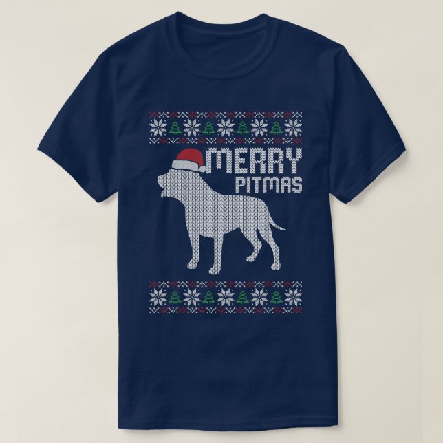 Merry Pitbull Pitmas Weihnachtshund Welpe Ugly XMa T-Shirt (Design vorne)
