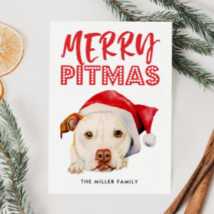 Merry Pitmas   Funny Santa Pit Bull Dog Feiertagskarte