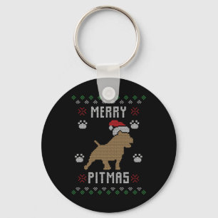 Merry Pitmas Funny Ugly Christmas Sweater Pit Bull Schlüsselanhänger