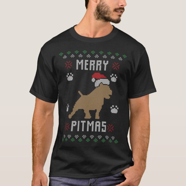 Merry Pitmas Funny Ugly Christmas Sweater Pit Bull T-Shirt (Vorderseite)