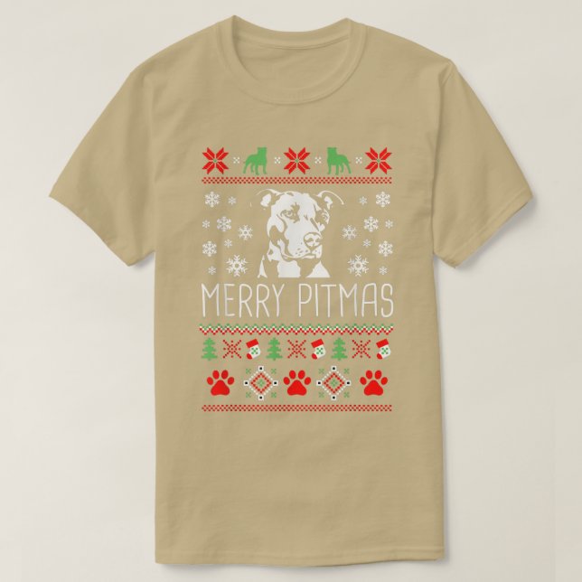Merry Pitmas Funny Xmas Funny Pajama für Hund Love T-Shirt (Design vorne)
