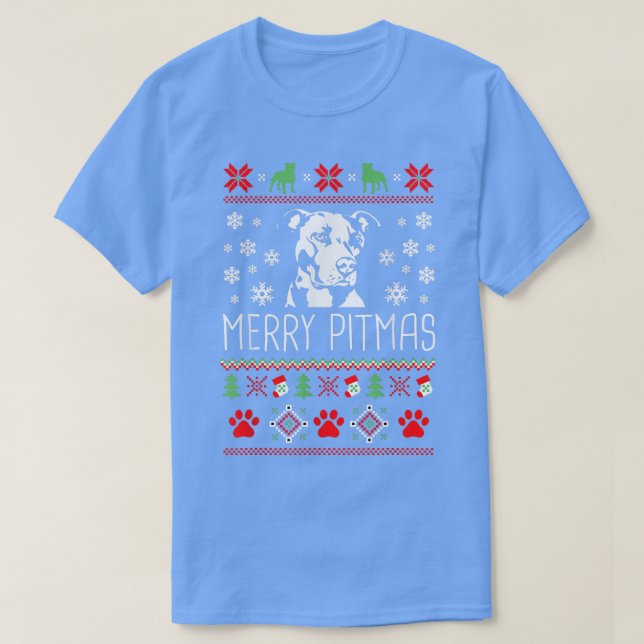 Merry Pitmas Funny Xmas Funny Pajama für Hund Love T-Shirt (Design vorne)
