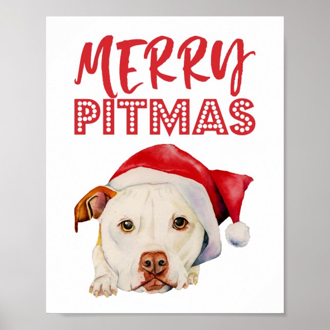 Merry Pitmas | Niedlich Santa Pitbull Dog Weihnach Poster (Vorne)