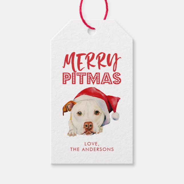 Merry Pitmas, Niedlicher Santa Pit Bull Dog Person Geschenkanhänger (Vorderseite)
