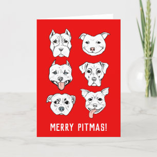 Merry Pitmas   Pit Bull Dog Faces Christmas Feiertagskarte