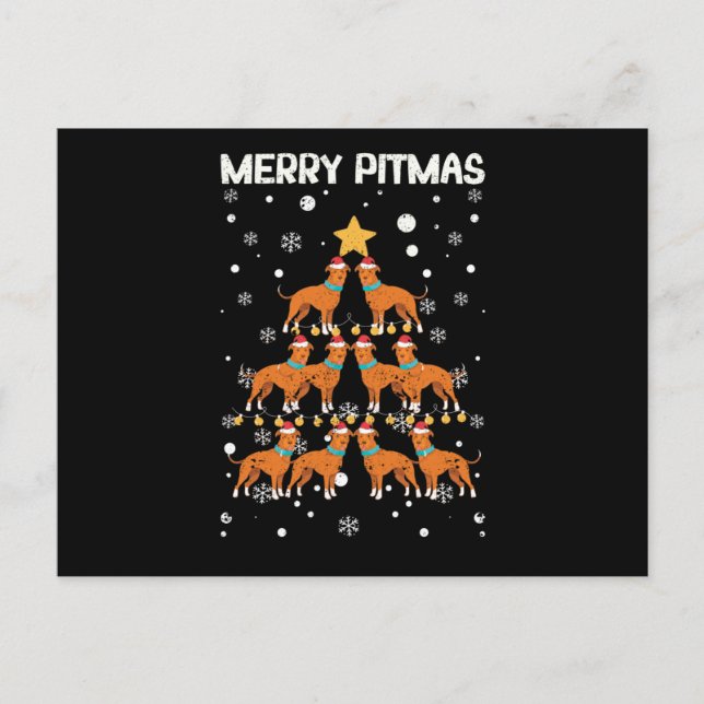 Merry Pitmas Pitbull Dog Merry Christmas Tree Postkarte (Vorderseite)