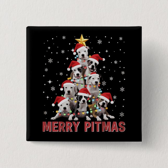 Merry Pitmas Pitbull Dog Tree Ugly Weihnachten Button (Vorderseite)