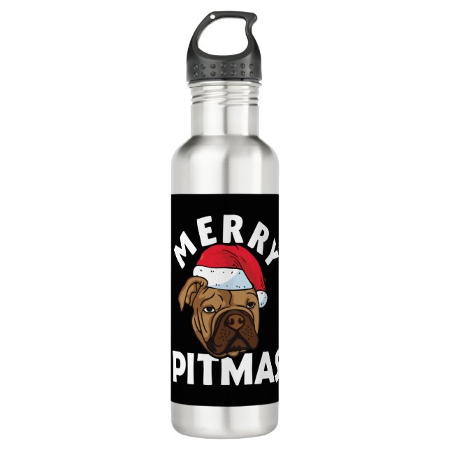 Merry Pitmas Pitbull Dog Ugly Christmas Sweater Tr Edelstahlflasche (Vorderseite)