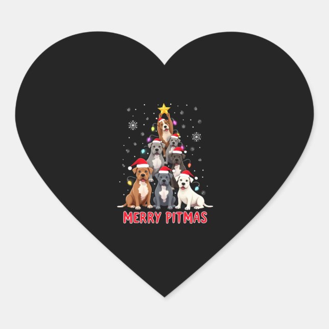Merry Pitmas Pitbull Dog Ugly Christmas Sweater Tr Herz-Aufkleber (Vorderseite)