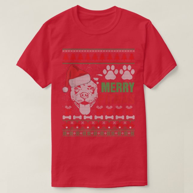 Merry Pitmas Pitbull Dog Ugly Sweater Christmas T-Shirt (Design vorne)