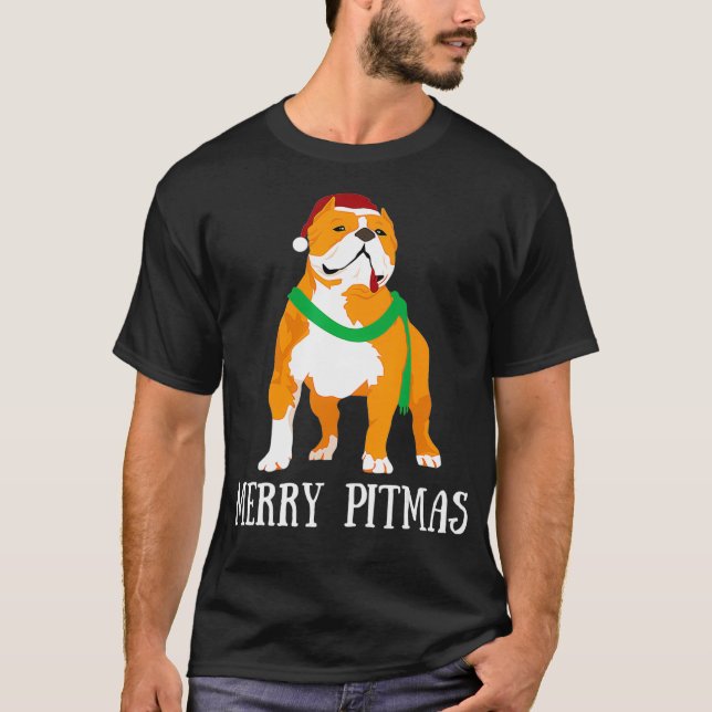 Merry Pitmas Pitbull Santa Claus Dog Pittie Christ T-Shirt (Vorderseite)