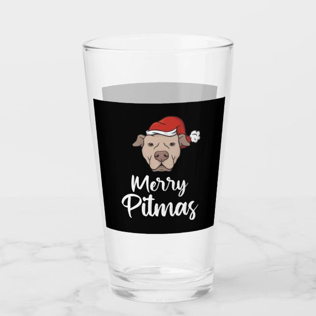 Merry Pitmas Pitbull Weihnachten Glas (Vorderseite)