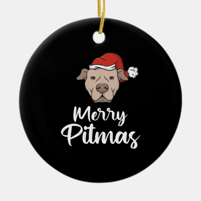 Merry Pitmas Pitbull Weihnachten Keramik Ornament (Vorne)