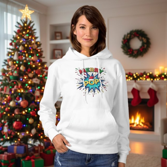 Merry Pop: Festive Comic Art Santa Hat Christmas H Hoodie (Von Creator hochgeladen)