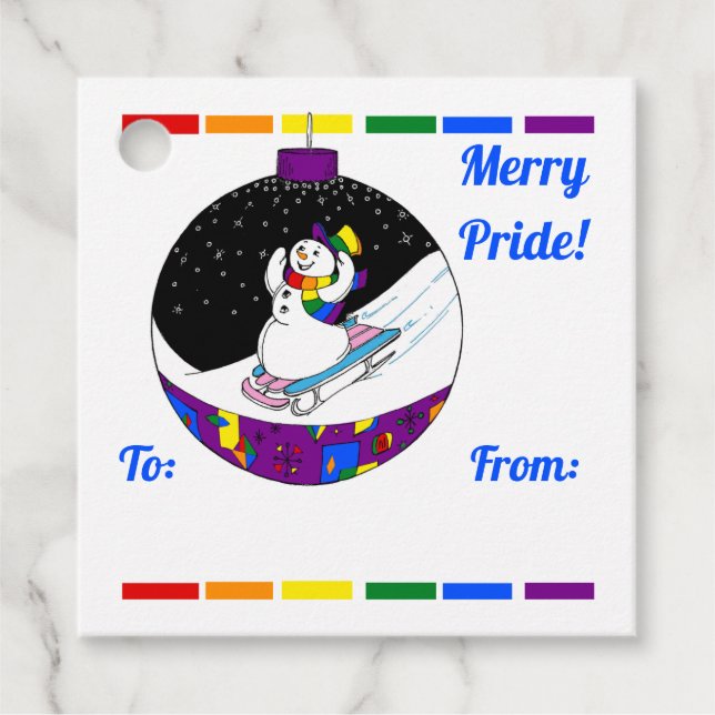 Merry Pride Snowman Geschenkanhänger (Vorderseite)