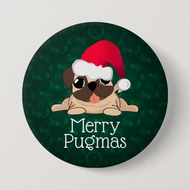 Merry Pugmas 3" Round Button (Vorderseite)