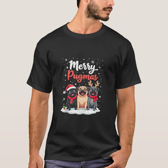 Merry Pugmas Christmas Family Pyjama PJS Dog Funny T-Shirt (Vorderseite)