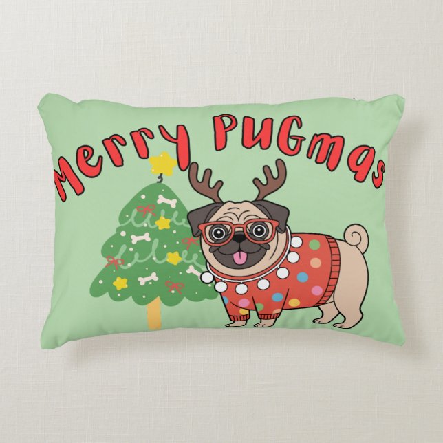 Merry PUGmas Dekokissen (Vorderseite)