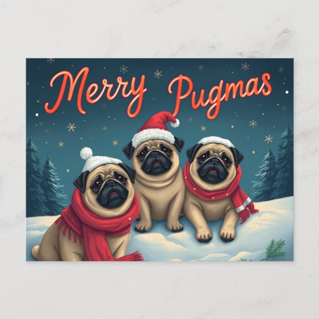 Merry Pugmas Feiertagspostkarte (Vorderseite)