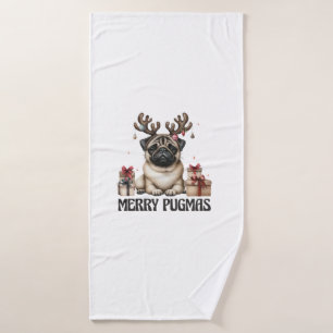 Merry Pugmas Frohe Weihnachten Funny Mops Hund Badehandtuch