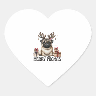 Merry Pugmas Frohe Weihnachten Funny Mops Hund Herz-Aufkleber