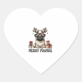 Merry Pugmas Frohe Weihnachten Funny Mops Hund Herz-Aufkleber