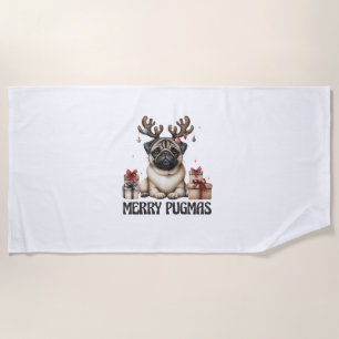 Merry Pugmas Frohe Weihnachten Funny Mops Hund Strandtuch
