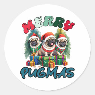 Merry Pugmas frohe Weihnachten Runder Aufkleber