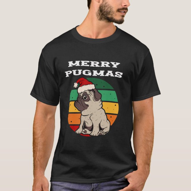 Merry Pugmas Funny Mops Weihnachten Hund Weihnacht T-Shirt (Vorderseite)