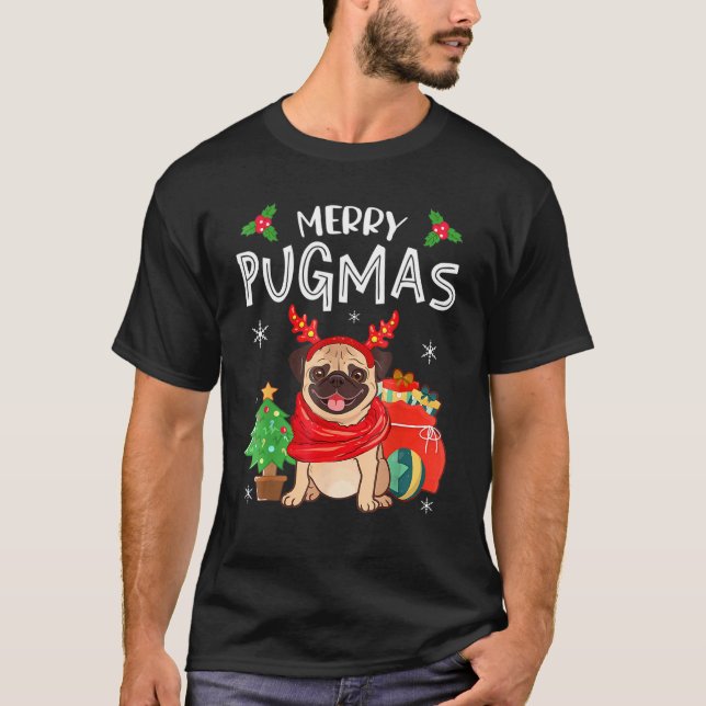 Merry Pugmas Mops Dog Weihnachten Weihnachten Weih T-Shirt (Vorderseite)