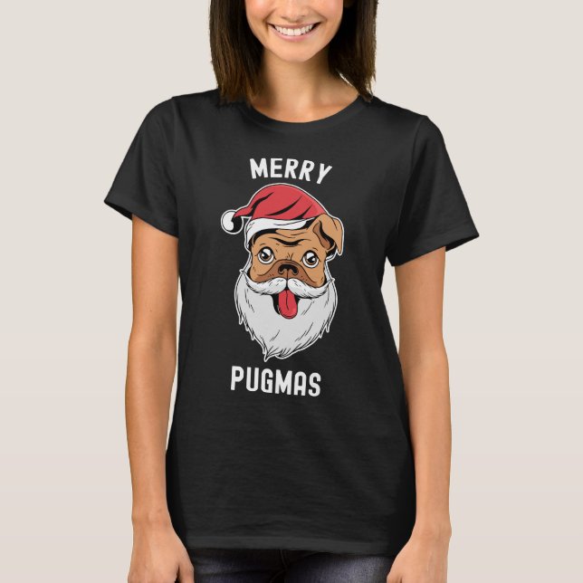 Merry Pugmas Mops mit Weihnachtsmannmütze Classic  T-Shirt (Vorderseite)