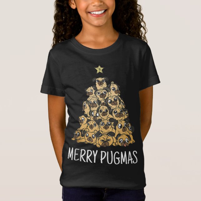 Merry Pugmas Mops Weihnachtsbaum Dog Weihnachtsman T-Shirt (Vorderseite)