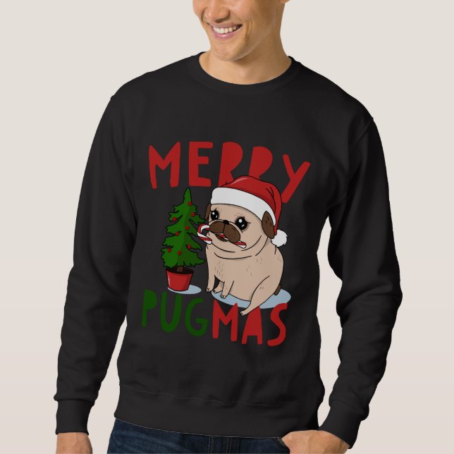Merry Pugmas Niedlicher Weihnachts-Mops Klassische Sweatshirt (Vorderseite)