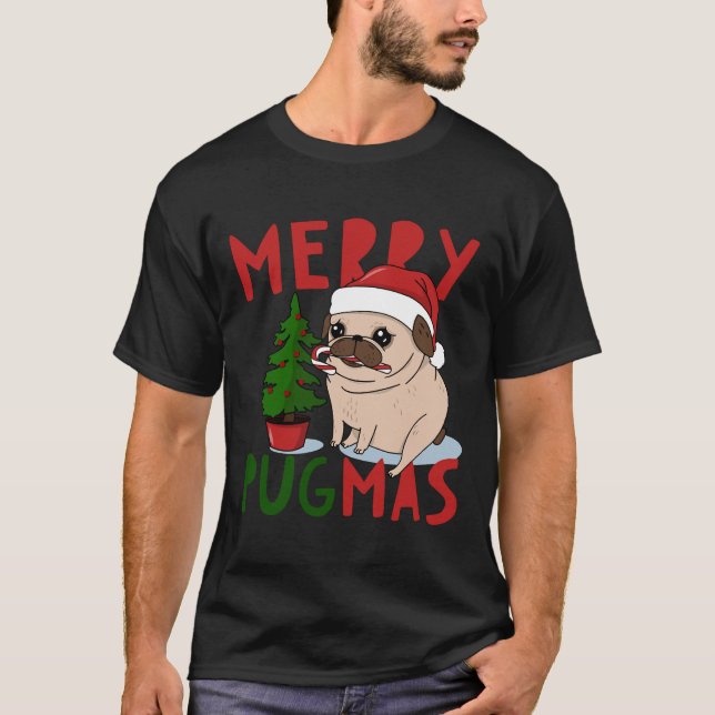 Merry Pugmas Niedlicher Weihnachts-Mops Klassische T-Shirt (Vorderseite)