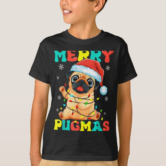 Merry Pugmas Pug Christmas Santa Pug Xmas Lights D T-Shirt (Vorderseite)