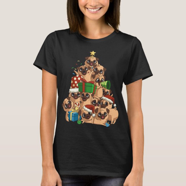 Merry Pugmas Tree Mops Weihnachten Mops T-Shirt (Vorderseite)