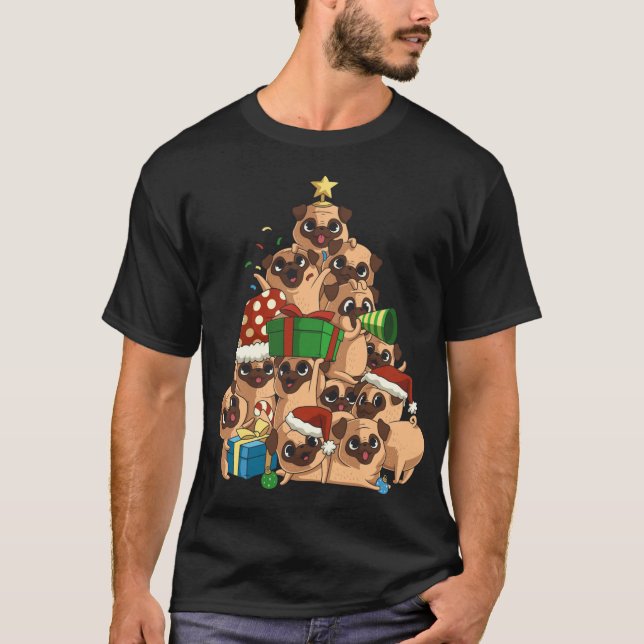 Merry Pugmas Tree Mops Weihnachten Mops T-Shirt (Vorderseite)